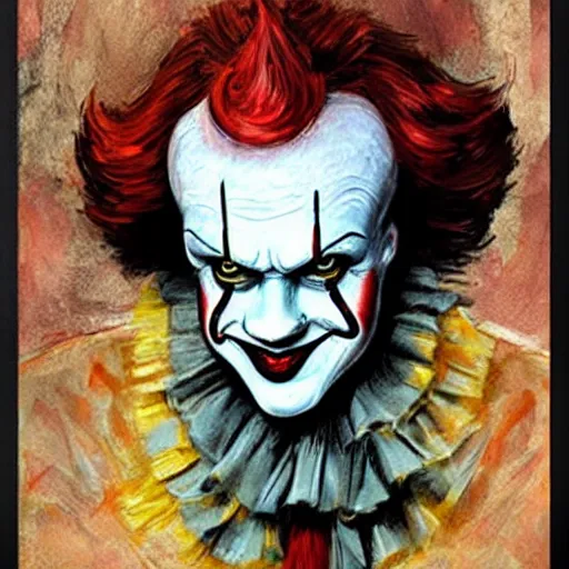 Image similar to portrait of pennywise mixed with batman by abbey edwin austin