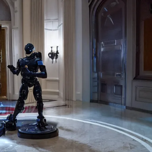 Image similar to robocop raiding donald trumps mansion