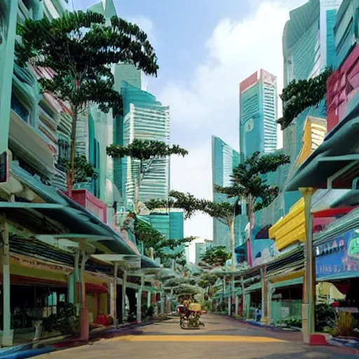 Image similar to a street in singapore, by moebius