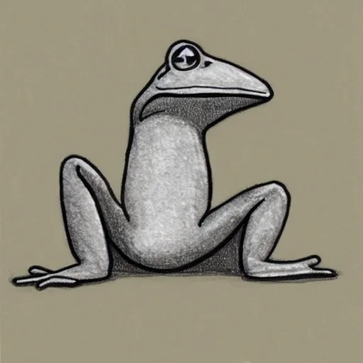 Prompt: post-modern sketch of a homeless frog.