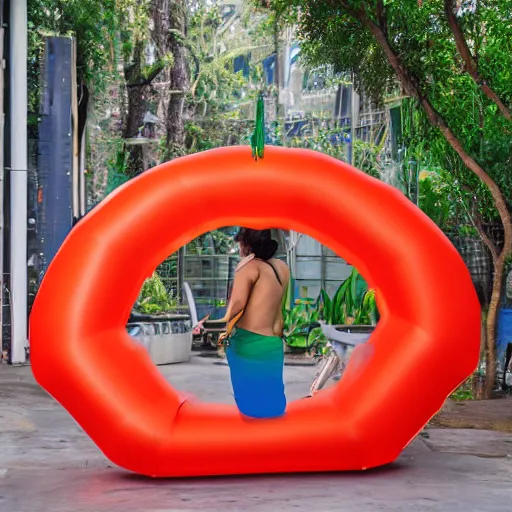 Prompt: intrincate inflatable of neon, with aboriginal shape, croma colors