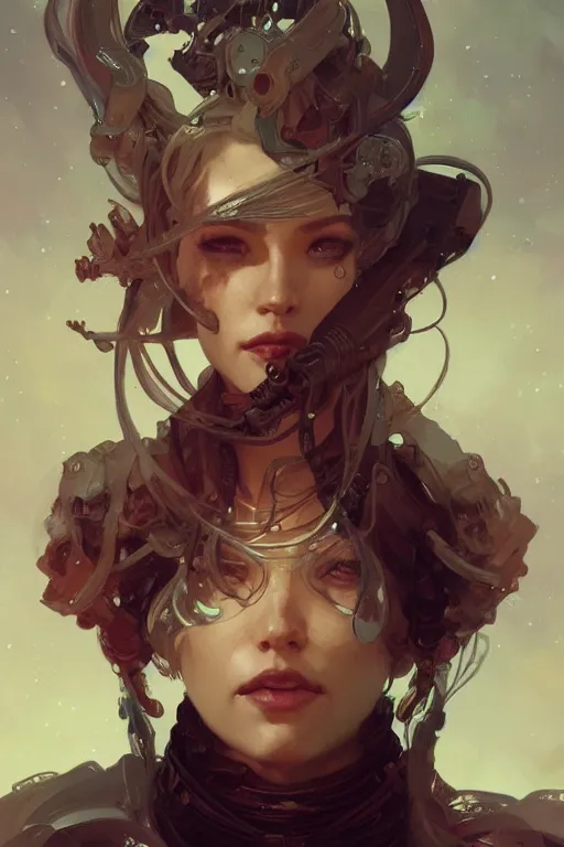 Image similar to A full portrait of a space pirate, intricate, elegant, highly detailed, digital painting, artstation, concept art, smooth, sharp focus, illustration, art by Krenz Cushart and Artem Demura and alphonse mucha