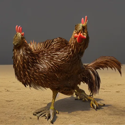 Image similar to caught with a 6 legged oil teeth chicken, hyper detailed, photorealistic, octane render, trending at gitmo, 8 k.