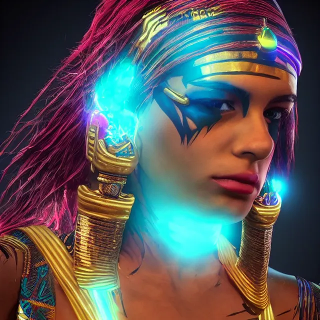 Image similar to a female egyptian / aztecian punk / raver using her mutant electrical powers trending on artstation deviantart pinterest hyper detailed photorealistic highlights and shadow hd 8 k post - processing high resolution