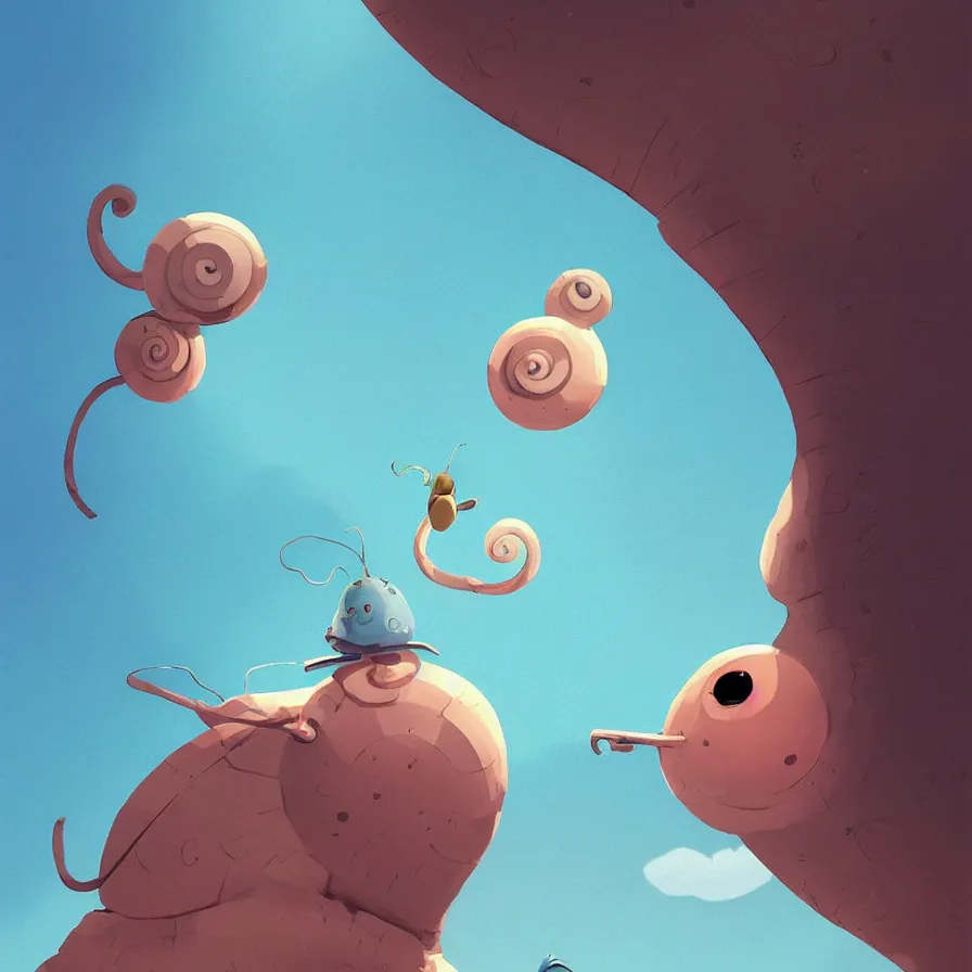 Image similar to A snail looking up to the sky to climb a large flow of the, art by Goro Fujita, ilustration, concept art, sharp focus, ArtStation and deviantart