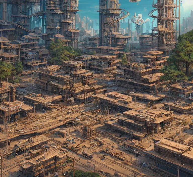 Image similar to hyperrealism photography hyperrealism concept art of highly detailed beavers builders that building highly detailed futuristic ( cyberpunk ) city by wes anderson and hasui kawase and scott listfield sci - fi style hyperrealism rendered in blender and octane render volumetric natural light