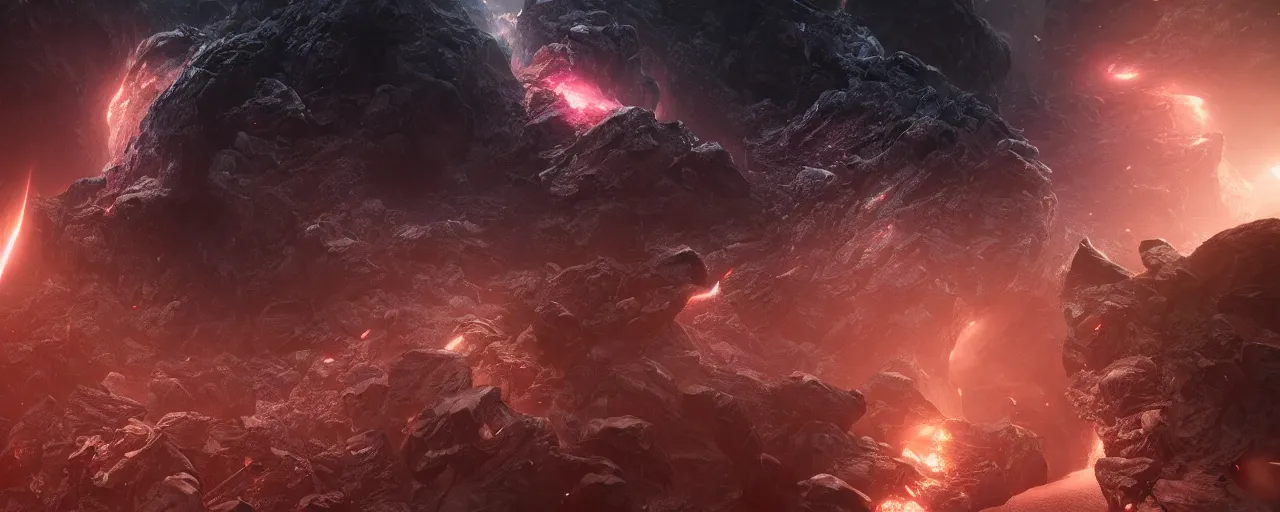 Image similar to a highly detailed dark epic swirling galaxy, space scene, dark scifi, unreal engine, octane render, detailed and intricate, global illumination, volumetric lighting