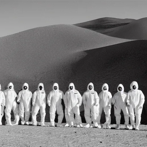 Prompt: a group of men wearing hazmat suits, standing in front of saleen s7, in desert, arriflex 35, film still, cinematic composition