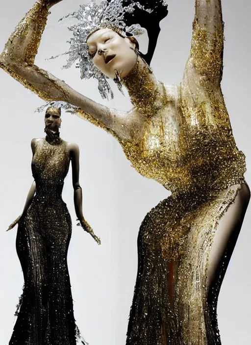 Prompt: sculpture of Bella Hadid made of glass, crystals, diamonds and some ice::great proportions, intricate silhouette, golden ratio, liquids, caustics, vfx, transparency, harper's bazaar, vogue, magazine, insanely detailed and intricate, ornate, luxury, elite, elegant::by ruan jia, by Kenneth Willardt, by ross tran, by WLOP, by Andrei Riabovitchev