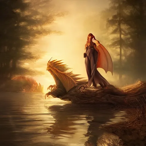 Prompt: brother grimms lakehouse legendary dragon digital art, irina french, heraldo ortega, mandy jurgens golden ratio, art canvas, award winning, masterpiece, trending on artstation, 8 k 1 5 0 mpx