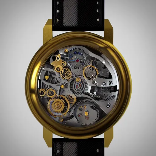 Image similar to a steampunk watch in polished gold and silver, trending on artstation, octane render