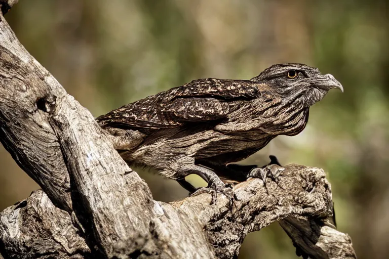 Image similar to ! human nightjar werecreature, photograph captured at woodland creek