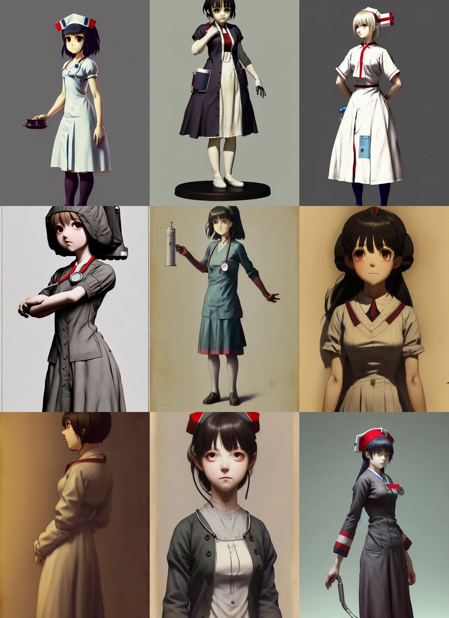 Prompt: a daguerrotype 3 d render full body daguerrotype portrait of a nurse girl, finely detailed features, at an infirmary, gapmoe yandere grimdark, trending on pixiv fanbox, painted by greg rutkowski makoto shinkai takashi takeuchi studio ghibli, akihiko yoshida, pixar 3 d, renderman