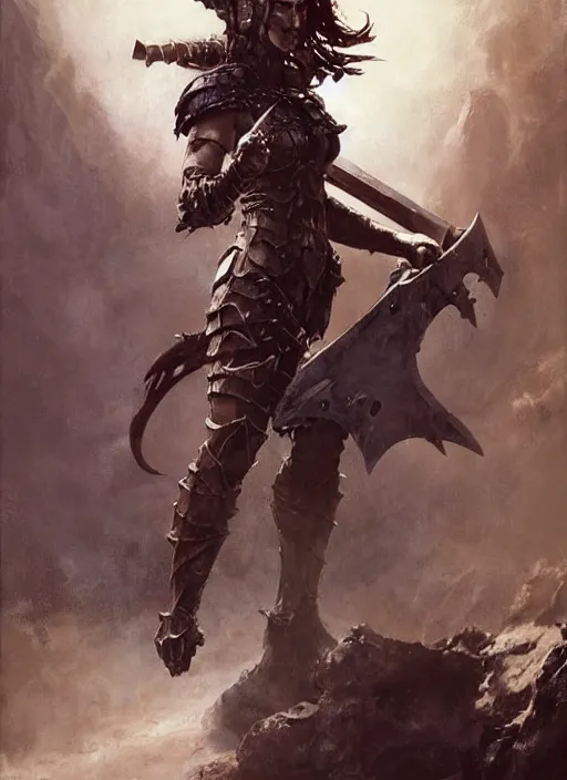 Prompt: A full portrait of a beautiful armored berserker woman, dragging an oversize Gothic claymore into battle, by Frank Frazetta, Greg Rutkowski, Boris Vallejo, epic fantasy art, Exquisite detail, post-processing, masterpiece, cinematic