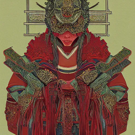 Image similar to the portrait of an unbelievably beautiful, elegant, sensual, and sophisticated young japanese samurai, an ultrafine detailed illustration by james jean, intricate linework, bright colors, final fantasy, behance contest winner, vanitas, angular, altermodern, unreal engine 5 highly rendered, global illumination, radiant light, detailed and intricate environment