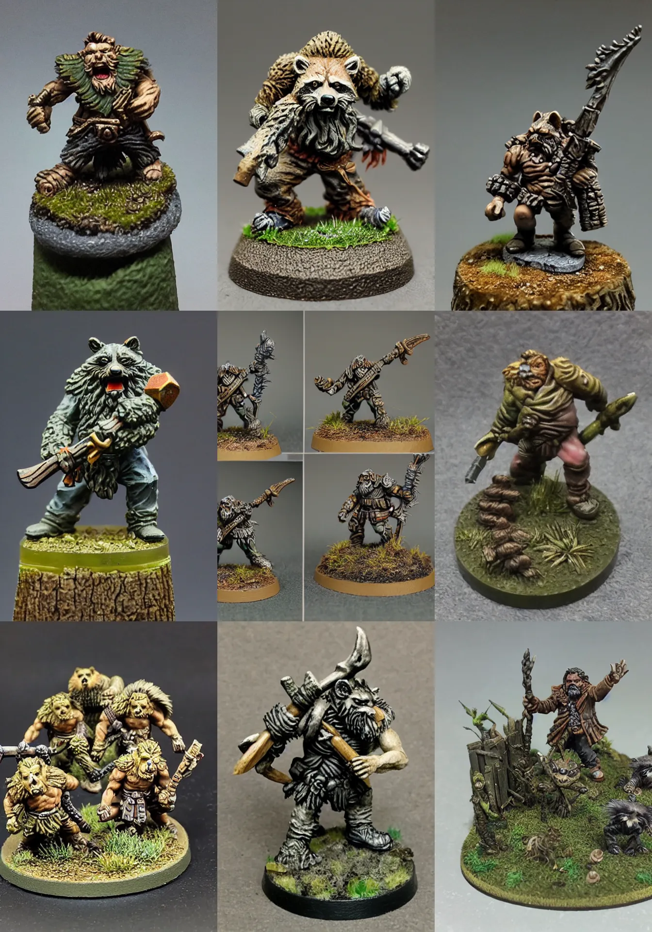 Prompt: slavoj zizek, resin miniature, 2 8 mm heroic scale, games workshop, druid, citadel colour, wild shape raccoon, osl, nmm, r / paintedminis, round base, fantasy ttrpg, dungeons and dragons, reaper minis, trash can terrain