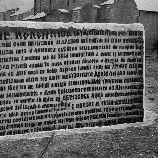 Prompt: Auschwitz inscription Jedem das Seine. Historical photography. Chronicle.