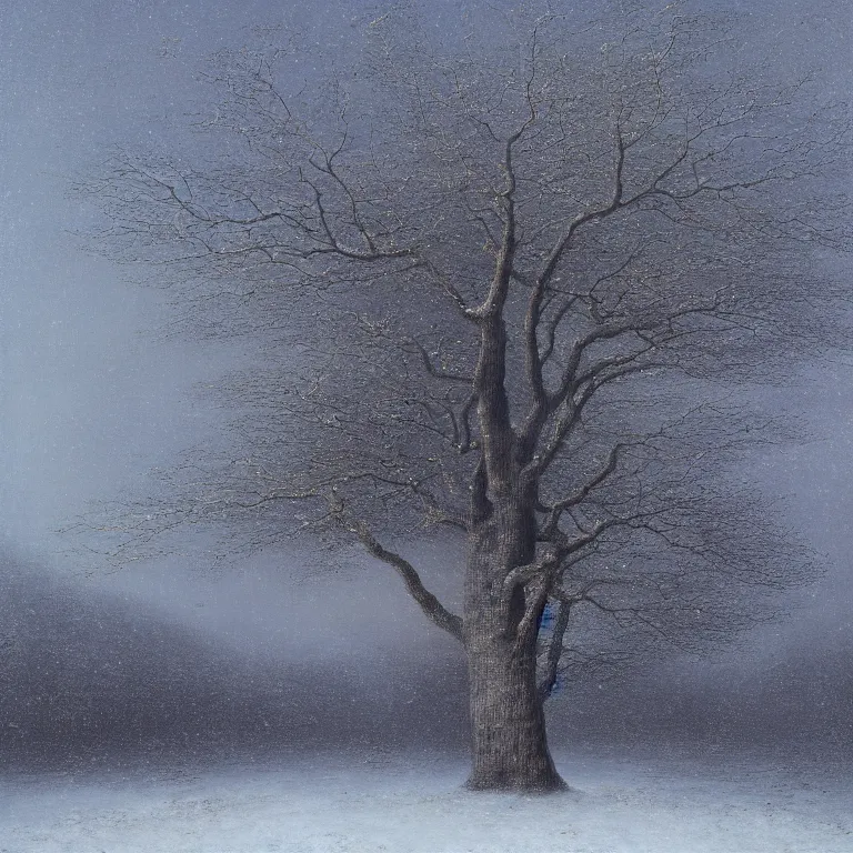 Prompt: a 8 legged digital painting of a tree of immense size, with branches reaching the sky, by odd nerdrum and gu hongzhong. 8 k high resolution. highly detailed. 8 k resolution. vivid color scheme, winter snow, night