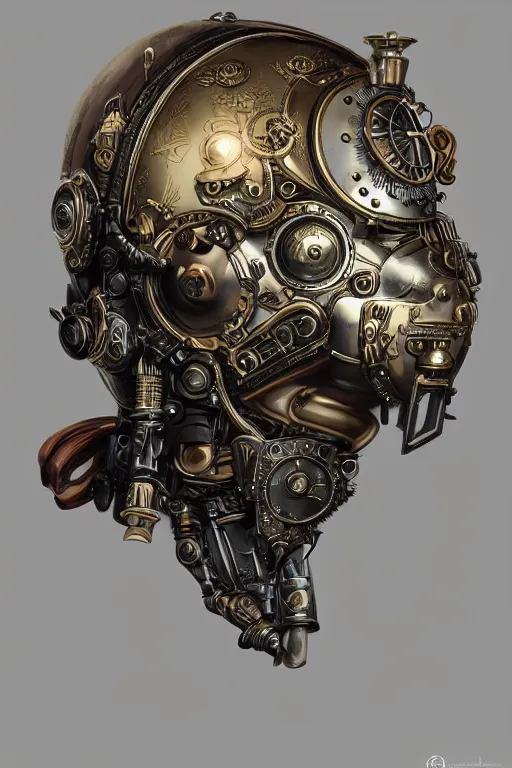 Image similar to steampunk helmet fantasy art mask robot ninja stylized digital illustration sharp focus, elegant intricate digital painting artstation concept art global illumination ray tracing advanced technology chaykin howard and campionpascale and cooke darwyn and davis jack