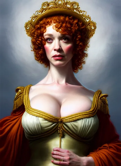 Image similar to christina hendricks dressed as napoleon, baroque painting, intricate, elegant, highly detailed, centered, digital painting, artstation, concept art, smooth, sharp focus, illustration, artgerm, tomasz alen kopera, peter mohrbacher, donato giancola, joseph christian leyendecker, wlop, boris vallejo