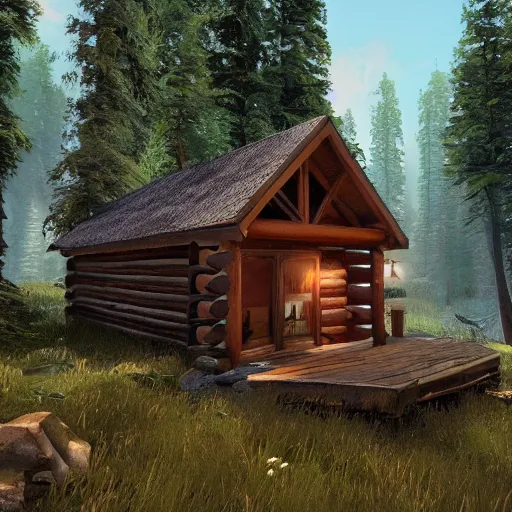 Image similar to a cabin in the woods unreal engine