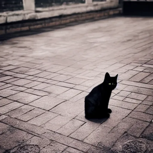 Prompt: a black cat sitting on a tiled floor, longhair, trending on pinterest, shiny eyes, handsome, dark and mysterious, depth of field, dynamic lighting, studio photography, bokeh