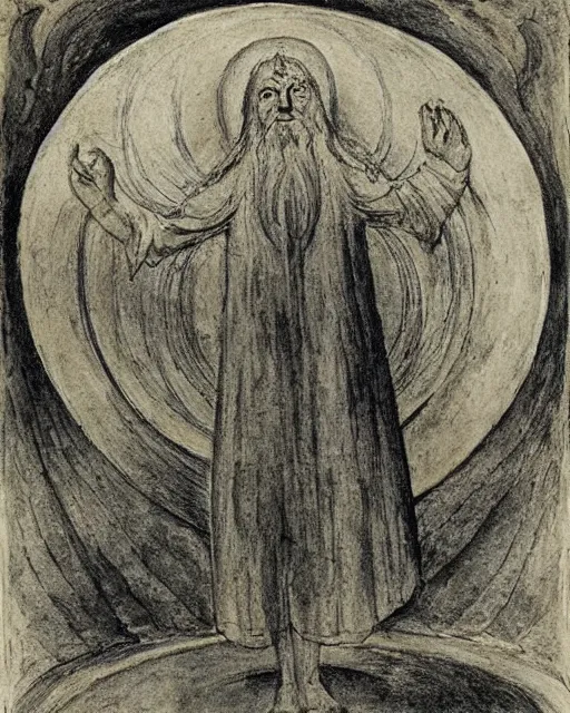 Image similar to a druid standing in a circle at the beginning of the world by william blake