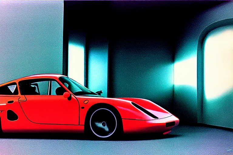 Prompt: designed by giorgetto giugiaro stylized poster of a single 9 5 9 concept, thick neon lights, ektachrome photograph, volumetric lighting, f 8 aperture, cinematic eastman 5 3 8 4 film