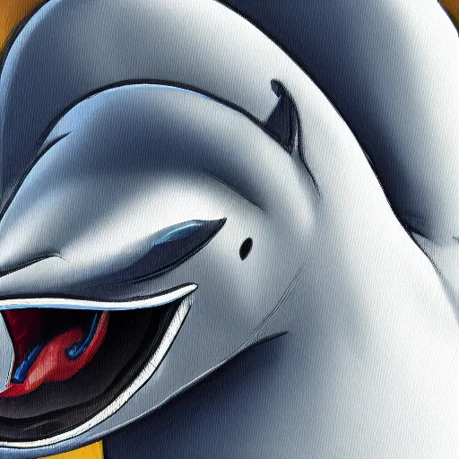 Image similar to An anthropomorphic grey dolphin wearing a white lab-coat, digital painting, close-up