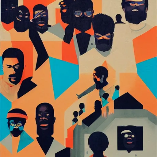 Prompt: The Wu Tang Clan Painting by Sachin Teng, asymmetrical, Organic Painting , Matte Painting, geometric shapes, hard edges, graffiti, street art,:2 by Sachin Teng:4