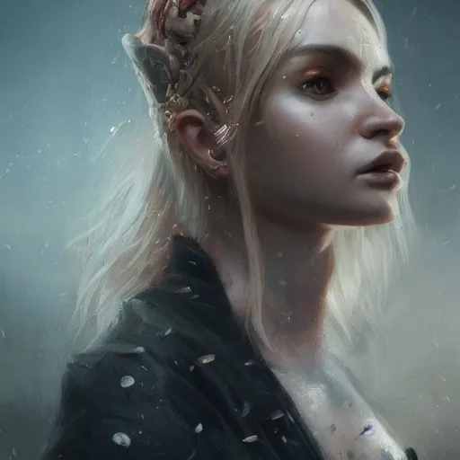 Image similar to portrait of Kim Petras, amazing splashscreen artwork, splash art, head slightly tilted, natural light, elegant, intricate, fantasy, atmospheric lighting, cinematic, matte painting, by Greg rutkowski