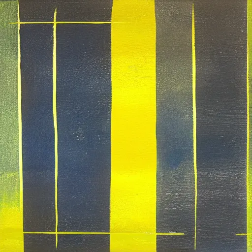 Prompt: painting of forms ( blue, yellow, green ) divided by black lines