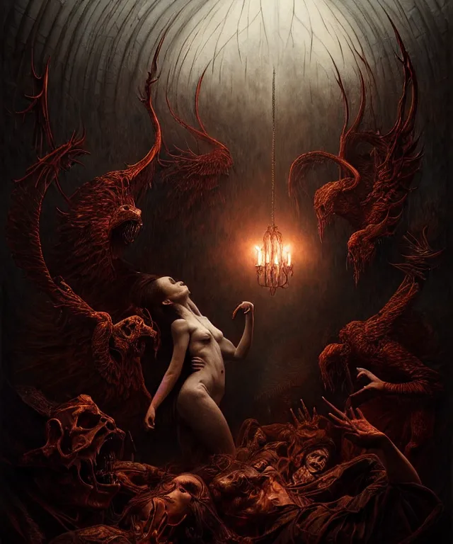 Image similar to epic professional digital art of the endless struggle between good and evil, horrific yet beautiful vibe, evocative, atmospheric lighting, painted, intricate, highly detailed, by leesha hannigan, wayne haag, reyna rochin, ignacio fernandez rios, mark ryden, iris van herpen, artstation, cgsociety, stunning, gorgeous, sharp focus, cinematic, masterpiece