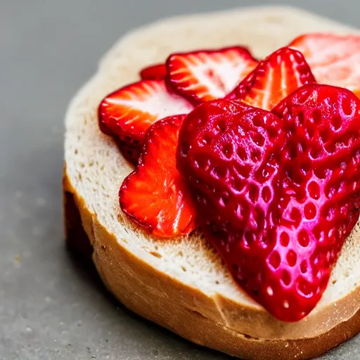 Image similar to a 5 0 mm macro shot of a strawberry and bean sandwich