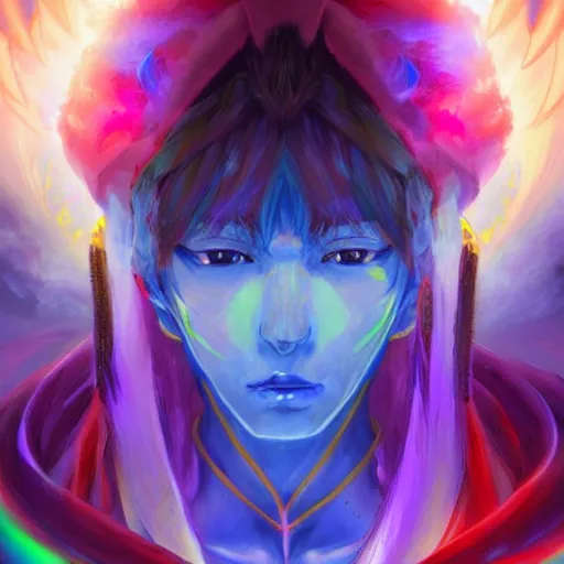 Image similar to anime portrait of a rainbow as a shaman yedi using dark force to eliminate trump as an anime antagonist by Stanley Artgerm Lau, WLOP, Rossdraws, James Jean, Andrei Riabovitchev, Marc Simonetti, and Sakimichan, trending on artstation