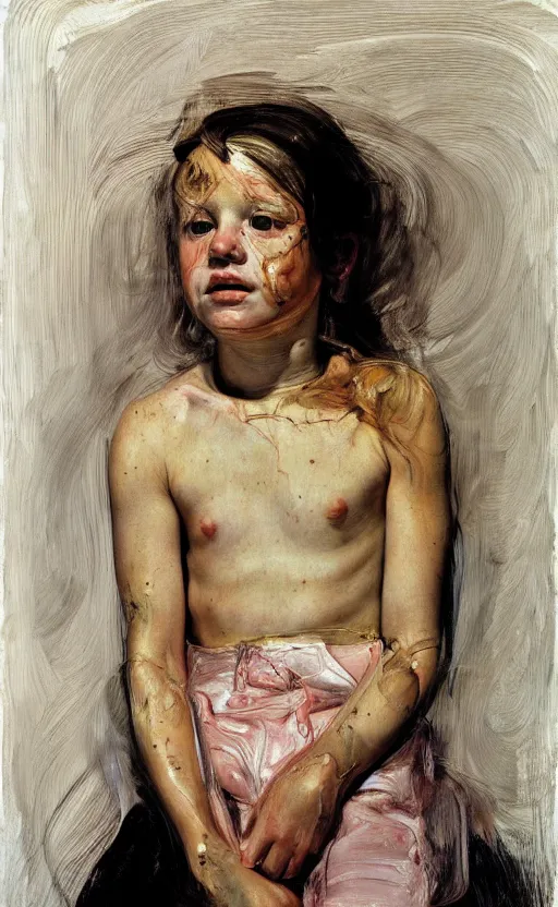 Prompt: Portrait of a girl by Jenny Saville and Lucian Freud, Abstract brush strokes