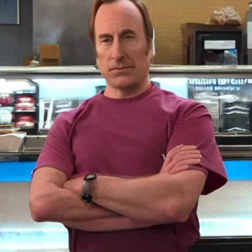 Image similar to gene ( bob odenkirk ) working at cinnabon, better call saul