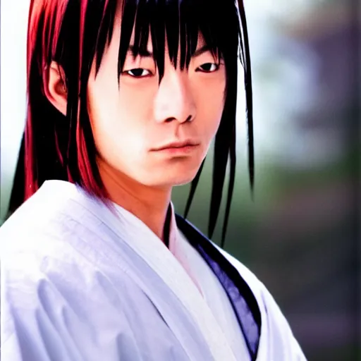 Prompt: a real-life professional photograph of Kenshin Himura from Ruroni Kenshin