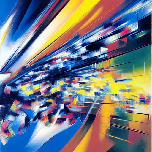 Image similar to abstract art representing momentum, oil painting by john berkey and gabriel dawe, masterwork