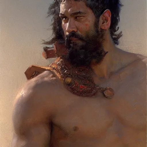 Image similar to Gladiator, muscular, asian, handsome, detailed face, correct face, painting by Gaston Bussiere, Craig Mullins