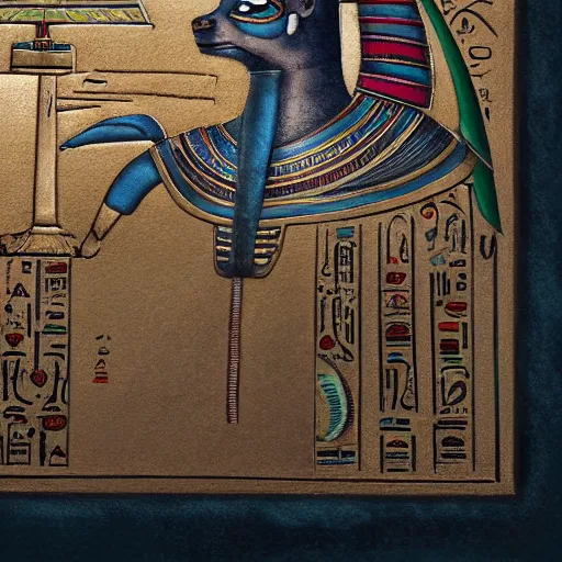 Image similar to a detailed painting of the Egyptian book of the dead, depicting the god of the underworld Anubis, trending on artstation cgsociety, 8k, highly detailed, masterpiece.