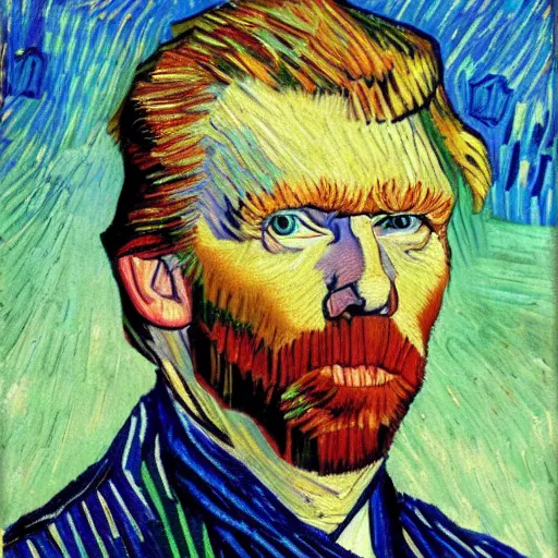 Image similar to self portrait of Donald trump in style of Van Gogh