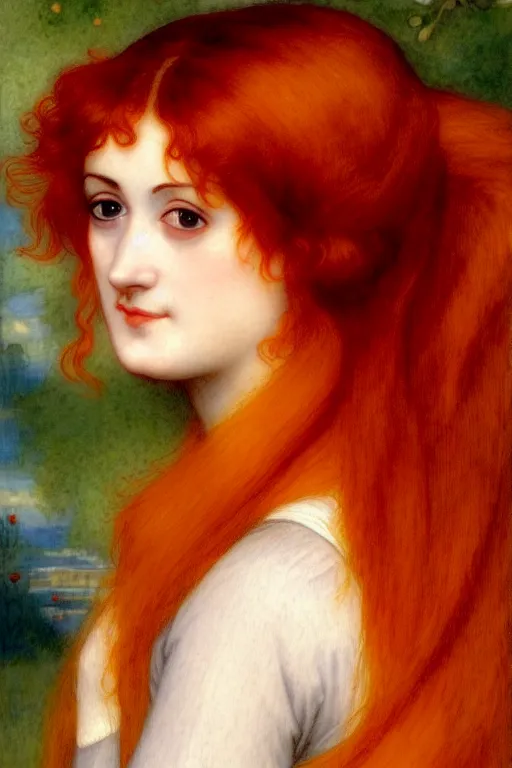 Prompt: jane austen orange red hair, painting by rossetti bouguereau, detailed art, artstation