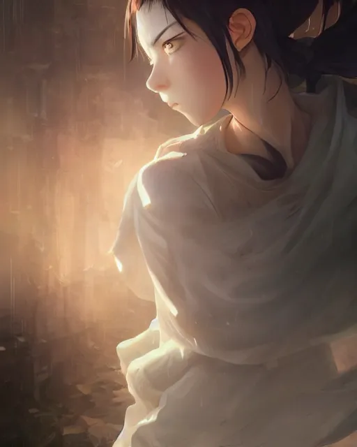 Image similar to a female ghost, translucent and scary looking, full shot, atmospheric lighting, detailed face, by makoto shinkai, stanley artgerm lau, wlop, rossdraws