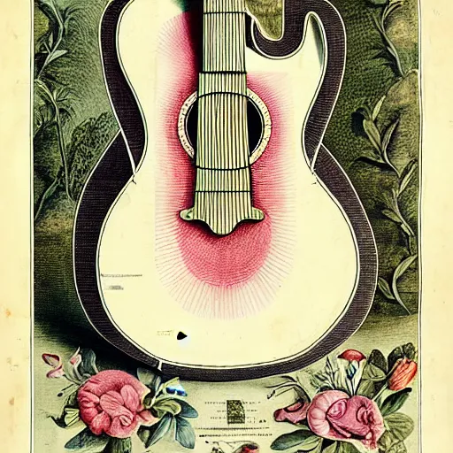 Image similar to anatomical diagram of a guitar, by maria sibylla merian