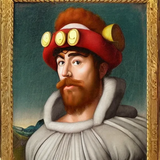 Prompt: a beautiful renaissance painted portrait of super - mario!!