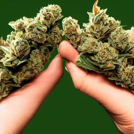 Prompt: photo of hand holding quality marijuana buds, 4 k, pov, closeup