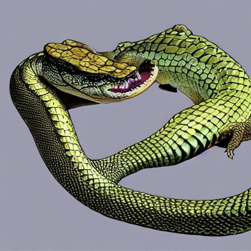 Prompt: rattlesnake and crocodile morphed together, half crocodile half rattlesnake, hyperrealism