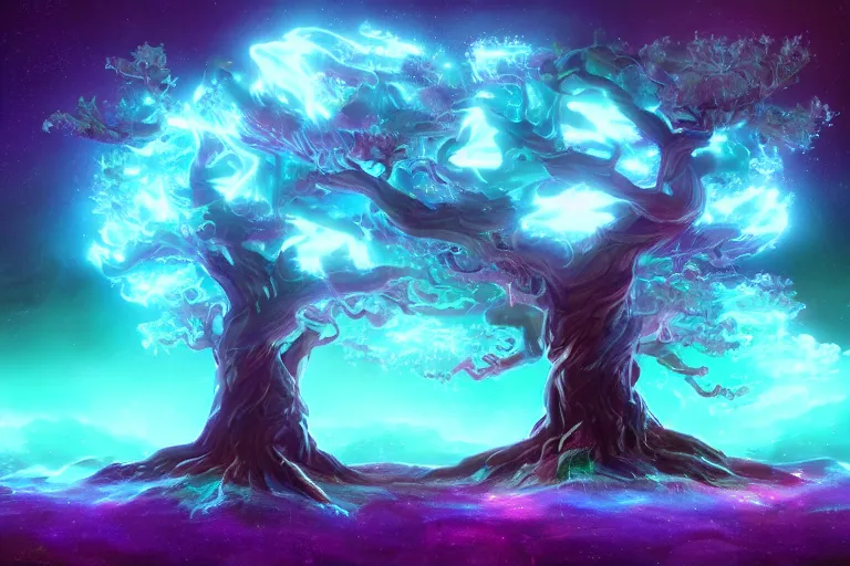 Image similar to magical mother tree of the universe, concept art trending on artstation, glowing effect ,