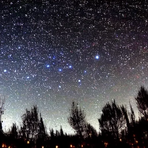 Prompt: A photo of the night sky, with stars shining bright against the inky blackness, realistic.